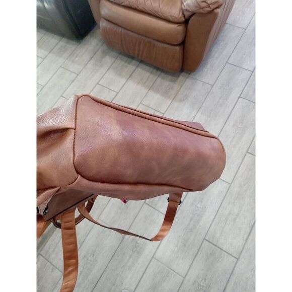 Opage Brown Leather BackPack Purse Shoulder Bag Brown EDC - Picture 8 of 8